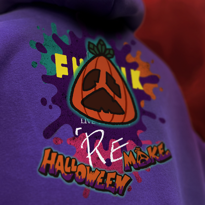 Halloween『Re』Make】オーバーサイズパーカー モコモコ刺繍ロゴ 紫 Halloween『Re』Make】オーバーサイズパーカー モコモコ刺繍ロゴ 紫