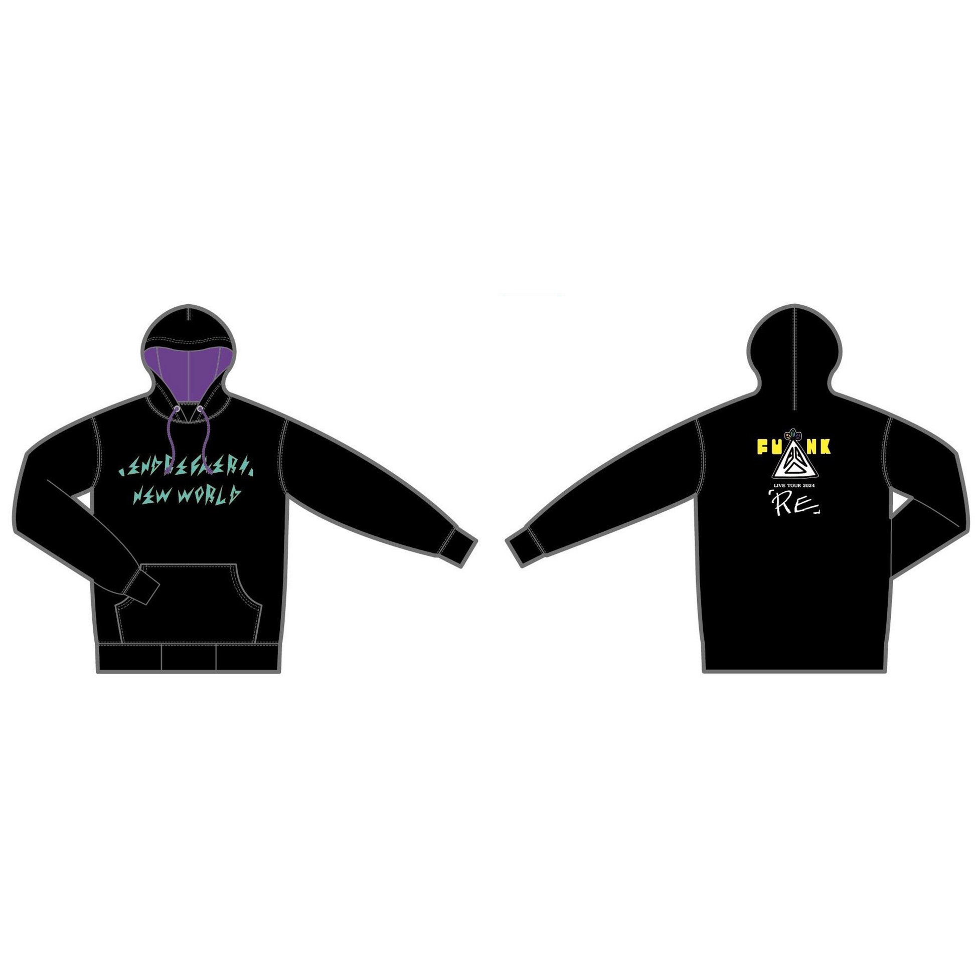 ENDRECHERI .LIVE TOUR 2024 ブラックパーカー 裏起毛 オーバーサイズパーカー モコモコ刺繍ロゴ 黒 【RE】LIVE TOUR